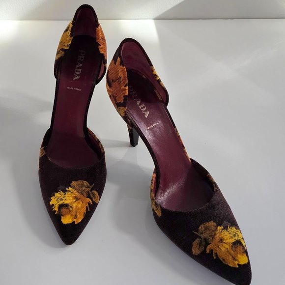 PRADA Suede Printed D'Orsay Pumps - Picture 1 of 10